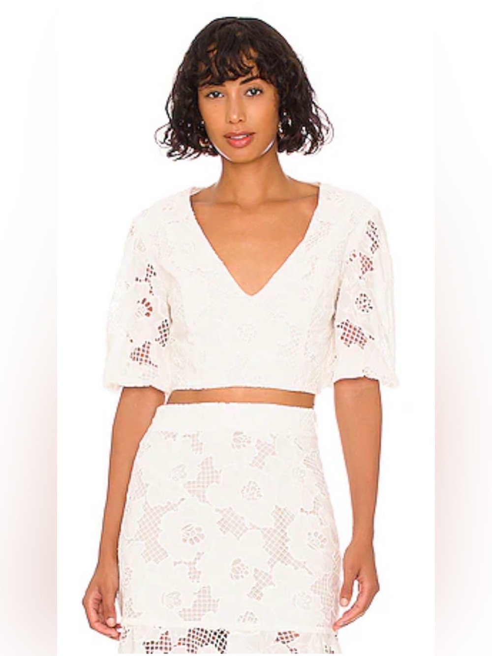 KARINA GRIMALDI Quinn Lace Top in White,cropped, tie back